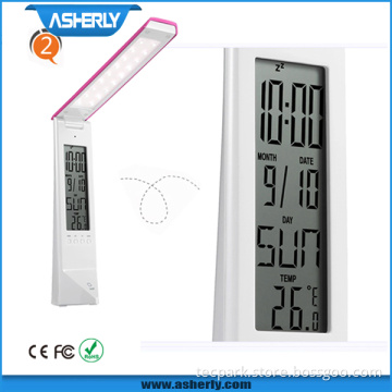 Foldable LED Table Light with Touch Dimmer and LCD Calendar